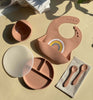 Set-pappa-(ciotola-piatto-bavaglino-e-posate)--peach-