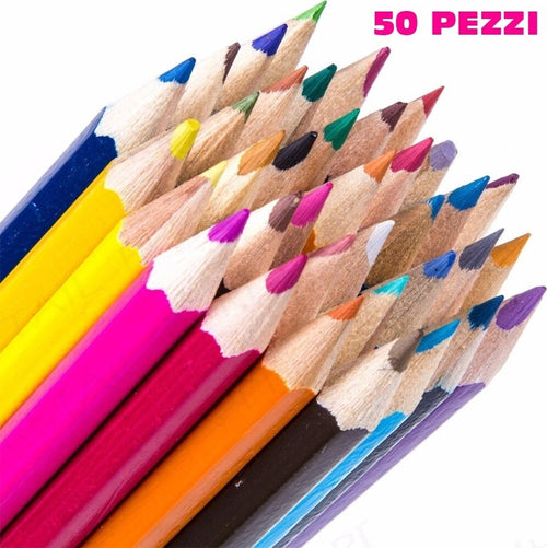 SET PASTELLI COLORATI 50 PZ. MATITE IN LEGNO PER COLORARE BAMBINI SCUOLA DISEGNO Cancelleria e prodotti per ufficio/Penne matite scrittura e correzione/Matite/Matite colorate Trade Shop italia - Napoli, Commerciovirtuoso.it