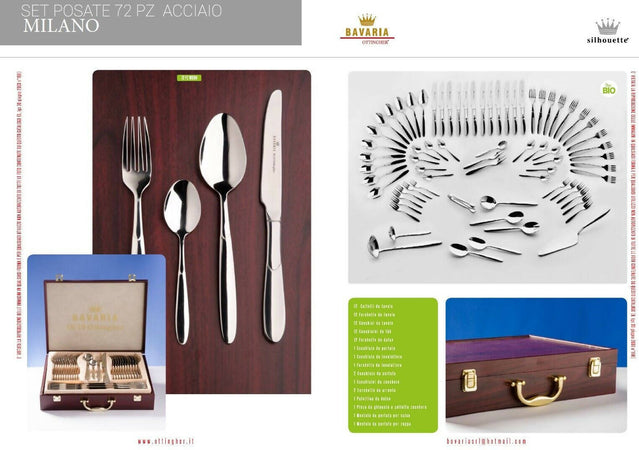 Set Posate 72 Pezzi in Acciaio Inox 19/10 Bavaria Set Posate Made in Italy Casa e cucina/Stoviglie/Posate/Set di posate/Set di posate miste L’Orchidea - Siderno, Commerciovirtuoso.it
