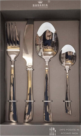 Set Posate Acciaio Inox 24 Pz. Servizio Di Posate 6 Persone Bavaria Ottingher Design Moderno Color Argento in Acciaio Inox Art. 200 Casa e cucina/Stoviglie/Posate/Set di posate/Set di posate miste L’Orchidea - Siderno, Commerciovirtuoso.it