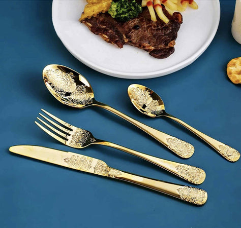 Set Posate Oro 24 Pz. Servizio Di Posate 6 Persone Bavaria Ottingher Decorate Color Oro in Acciaio Inox Postate Decorate Eleganti Art. 173 Casa e cucina/Stoviglie/Posate/Set di posate/Set di posate miste L’Orchidea - Siderno, Commerciovirtuoso.it