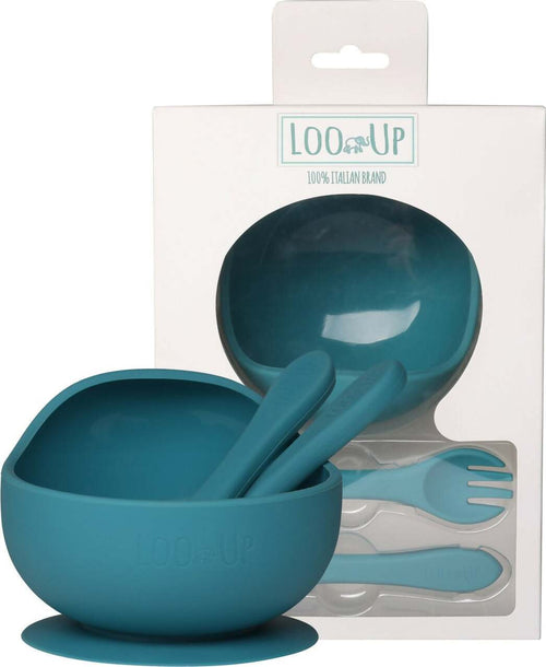 Set-prima-pappa--ciotola-con-ventosa-e-posate--blue-cobalto-