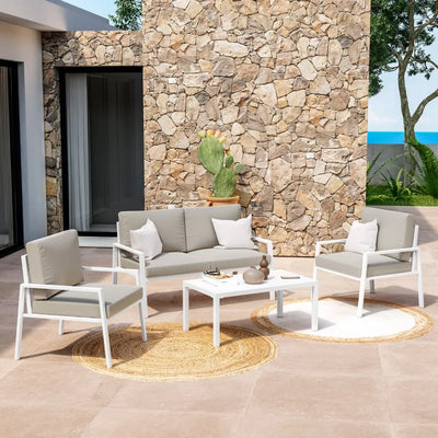 Salottino moderno per esterno Barcellona in alluminio con cuscini da giardino