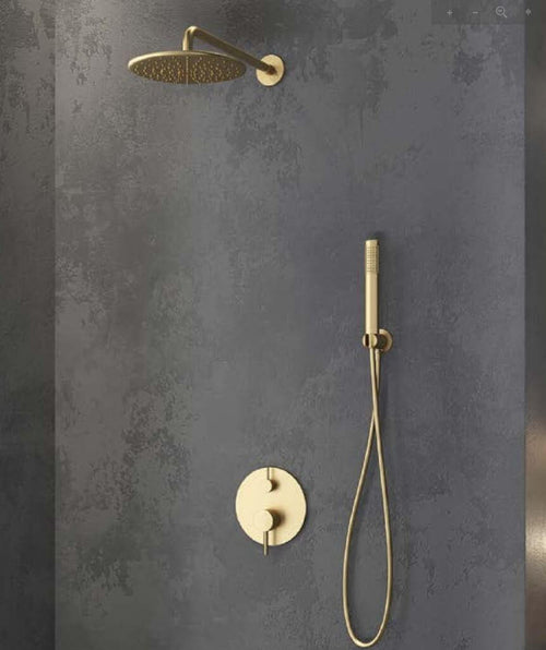 Set Rubinetteria Doccia Completo Oro Kit Doccia Artemis Miscelatore 4 Vie Soffione Rotondo 20 Cm Braccetto Tubo Flessibile 150 Cm E Doccino Color Oro Fai da te/Attrezzature per cucine e bagni/Attrezzature per bagni/Rubinetti per docce e vasche da bagno e parti/Rubinetti per doccia Shopbagno.it - Roma, Commerciovirtuoso.it