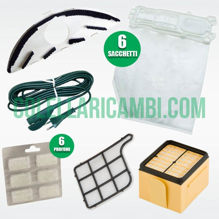 Set Sacchetti, Filtri, Cavo, Setola e Profumi Compatibili per Folletto VK135 VK136