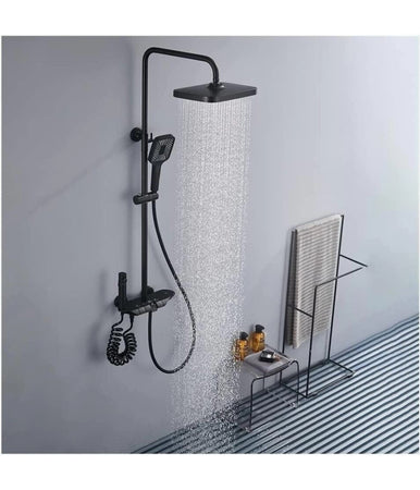 Set Saliscendi Colonna Doccia Bagno Rubinetto Soffione Doccetta Bidet Nero 87344