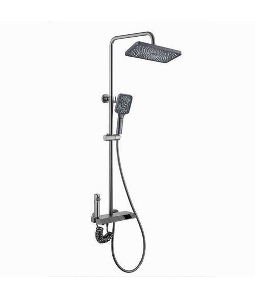Set Saliscendi Doccia Colonna Bagno Rubinetto Soffione Doccetta Bidet Grigio 87347