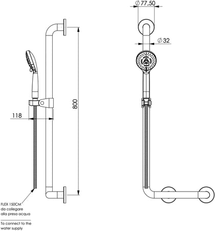 Set saliscendi doccia con maniglione, completo