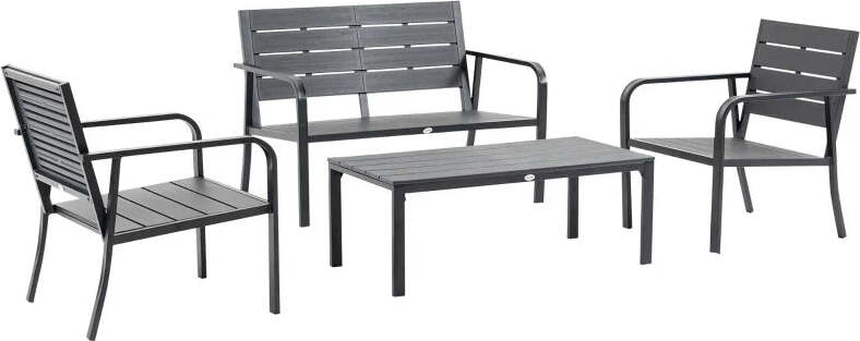 Set-Salotto-da-Giardino-da-4-Pezzi-con-Panchina-a-2-Posti,-2-Poltrone-e-Tavolino,-Grigio-Scuro-84B-644