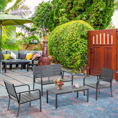 Set-Salotto-da-Giardino-da-4-Pezzi-con-Panchina-a-2-Posti,-2-Poltrone-e-Tavolino,-Grigio-Scuro-84B-644