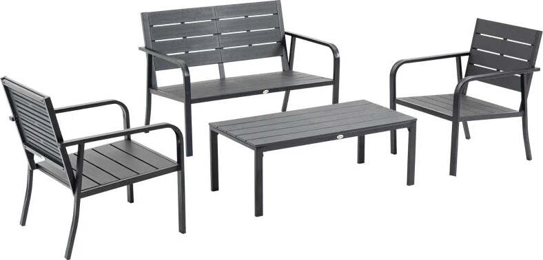 Set-Salotto-da-Giardino-da-4-Pezzi-con-Panchina-a-2-Posti,-2-Poltrone-e-Tavolino,-Grigio-Scuro-84B-644