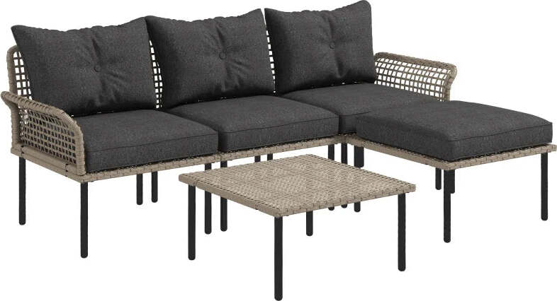 Set-Salotto-da-Giardino-da-4-Pezzi-con-Panchina-a-2-Posti,-2-Poltrone-e-Tavolino,-Grigio-Scuro-84B-644