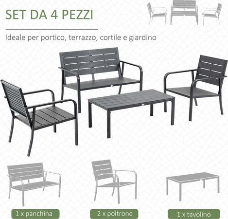 Set-Salotto-da-Giardino-da-4-Pezzi-con-Panchina-a-2-Posti,-2-Poltrone-e-Tavolino,-Grigio-Scuro-84B-644