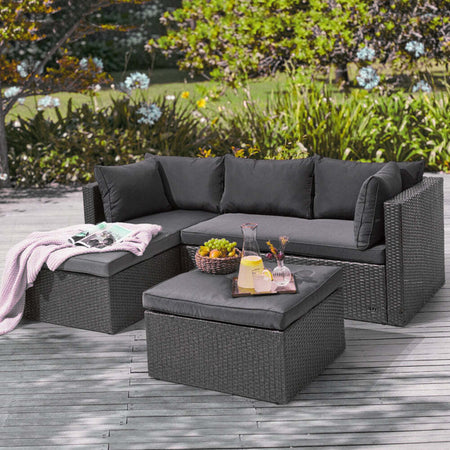 Set-Salotto-Divano-in-Polyrattan-Pouf-Contenitore-Esterno-Giardino-Grigio-Scuro