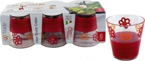SET SERVIZIO 6 PEZZI BICCHIERI VETRO DECORATI VULCANO ROSSI Casa e cucina/Stoviglie/Bicchieri e cristalli/Tumbler Trade Shop italia - Napoli, Commerciovirtuoso.it