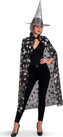 Set Strega Adulto Mantello In Maglino 120 cm e Cappello con Stampa Argento Moda/Abbigliamento specifico/Costumi e accessori/Costumi e cosplay/Adulti Kondorama - Martinsicuro, Commerciovirtuoso.it