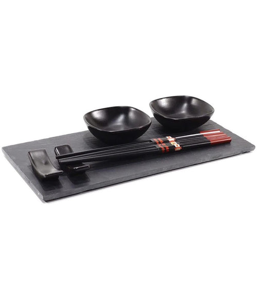 Set Sushi Composto Da 4 Bacchette E 2 Piatti Per Salse Con Vassoio In Ardesia