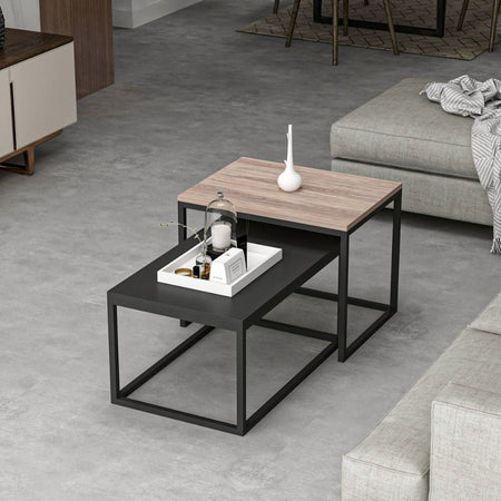 Set tavolini da salotto Leka nero e noce struttura in metallo