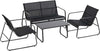 Set-Tavolino-con-Panchina-e-2-Sedie-da-Giardino,-Arredamento-da-Esterno-in-Metallo-e-Texteline,-Nero-84B-507