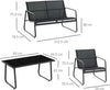 Set-Tavolino-con-Panchina-e-2-Sedie-da-Giardino,-Arredamento-da-Esterno-in-Metallo-e-Texteline,-Nero-84B-507