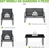 Set-Tavolino-con-Panchina-e-2-Sedie-da-Giardino,-Arredamento-da-Esterno-in-Metallo-e-Texteline,-Nero-84B-507