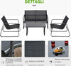 Set-Tavolino-con-Panchina-e-2-Sedie-da-Giardino,-Arredamento-da-Esterno-in-Metallo-e-Texteline,-Nero-84B-507
