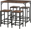 Set-Tavolo-Alto-con-4-Sgabelli-Stile-Industriale-in-Metallo-e-Legno,-Arredamento-Moderno-Soggiorno-e-Cucina,-Marrone-Rustico-LR6835-337LR6