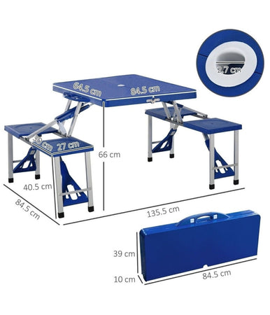 Set Tavolo Da Campeggio Pic Nic Giardino Pieghevole Richiudibile Con Sedie Blu