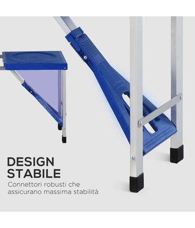 Set Tavolo Da Campeggio Pic Nic Giardino Pieghevole Richiudibile Con Sedie Blu
