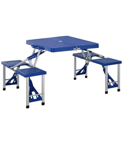 Set Tavolo Da Campeggio Pic Nic Giardino Pieghevole Richiudibile Con Sedie Blu