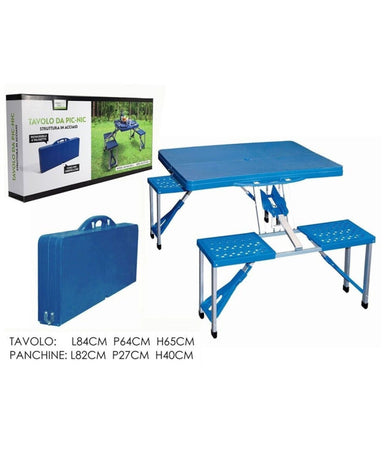 Set Tavolo Da Campeggio Pic Nic Giardino Pieghevole Richiudibile Con Sedie Blu
