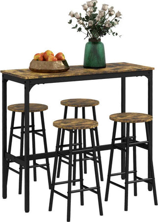 Set-Tavolo-e-Sedie-5-Pezzi-con-4-Sgabelli-con-Poggiapiedi-e-Tavolo-Rettangolare,-Nero-e-Marrone--RE983A-048V81RBRE9