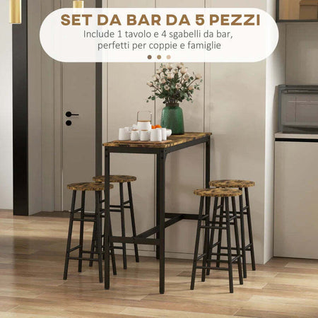 Set-Tavolo-e-Sedie-5-Pezzi-con-4-Sgabelli-con-Poggiapiedi-e-Tavolo-Rettangolare,-Nero-e-Marrone--RE983A-048V81RBRE9
