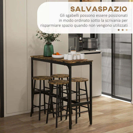 Set-Tavolo-e-Sedie-5-Pezzi-con-4-Sgabelli-con-Poggiapiedi-e-Tavolo-Rettangolare,-Nero-e-Marrone--RE983A-048V81RBRE9