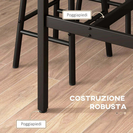 Set-Tavolo-e-Sedie-5-Pezzi-con-4-Sgabelli-con-Poggiapiedi-e-Tavolo-Rettangolare,-Nero-e-Marrone--RE983A-048V81RBRE9