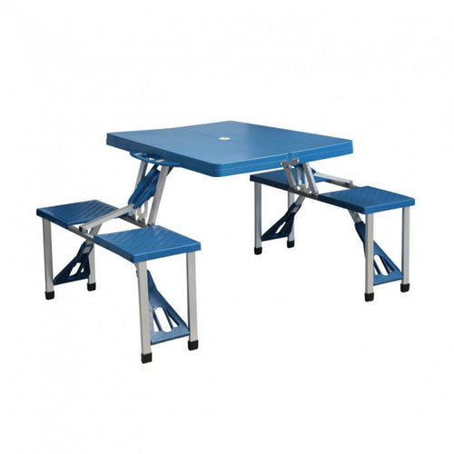 Set tavolo pieghevole struttura in alluminio con 4 sgabelli portatile