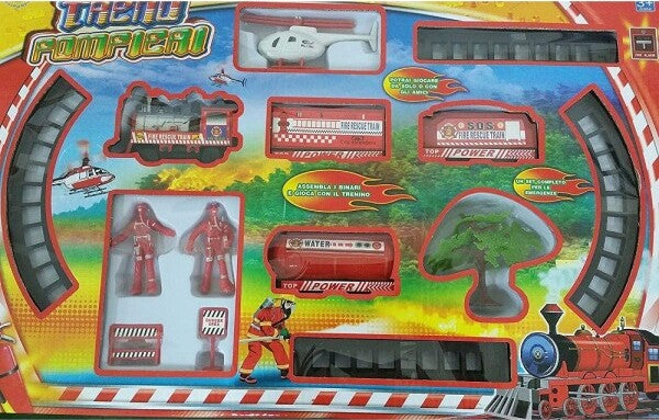 Set-Treno-Pompieri-Vigili-Del-Fuoco-Elicottero-Pista-Trenino-Per-Bambini-Giocattolo