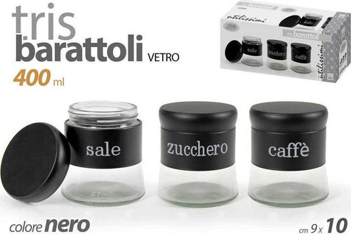 Set Tris Barattoli Sale Zucchero Caff? Metallo In Vetro 400ml Nero 9x10cm 816598 Casa e cucina/Organizzazione interni/Contenitori e barattoli da cucina/Vasetti e barattoli per conserve/Set di barattoli e coperchi Trade Shop italia - Napoli, Commerciovirtuoso.it