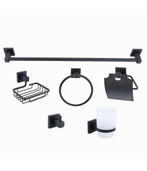 Set Ultra Moderno Nero 6pz Bagno Porta Asciugamano Rotolo Bicchiere Spazzolini 87261
