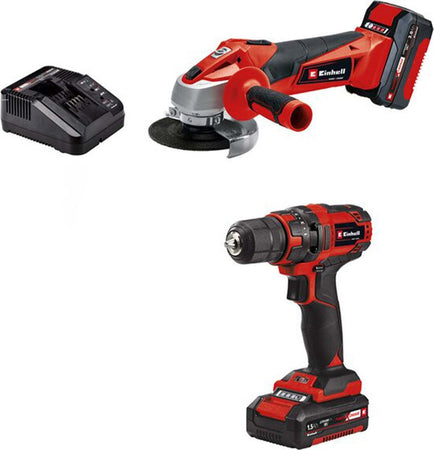 Set utensili trapano avvitatore e smerigliatrice angolare con batteria inclusa