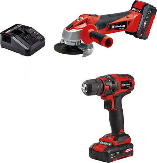 Set utensili trapano avvitatore e smerigliatrice angolare con batteria inclusa