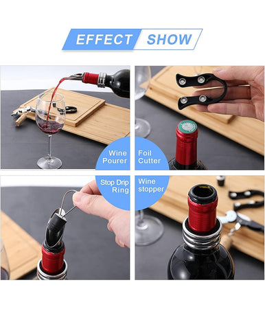 Set Vino 5in1 Cavatappi Apribottiglie Multifunzione Anello Antigoccia Tappo Versatore