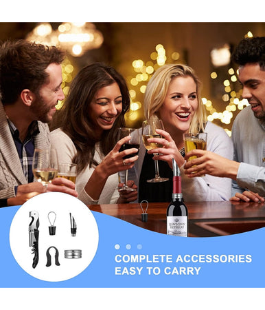 Set Vino 5in1 Cavatappi Apribottiglie Multifunzione Anello Antigoccia Tappo Versatore
