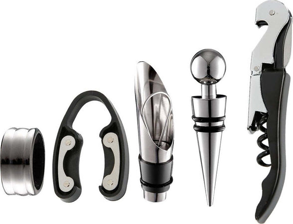 SET VINO GOURMET SOMMELIER 5 PZ TAPPO TAGLIERINO ANELLO VERSATORE VINI CAVATAPPI Casa e cucina/Utensili da cucina/Accessori vino e bar/Cavatappi Trade Shop italia - Napoli, Commerciovirtuoso.it
