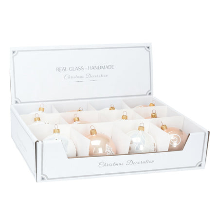 Palline per albero di Natale in vetro decorate color bianco con albero