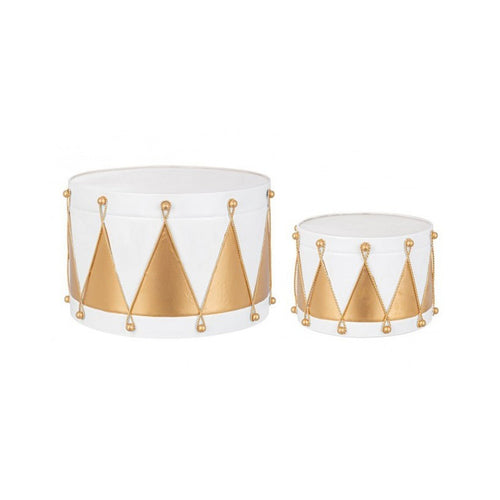 Tamburi natalizi decorativi Deryck in metallo decorazione per interno ed esterno set da 2