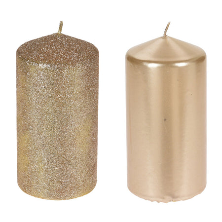 Candela cilindrica decorata Oro 2 Assortimenti decorazione natalizia h 14 cm