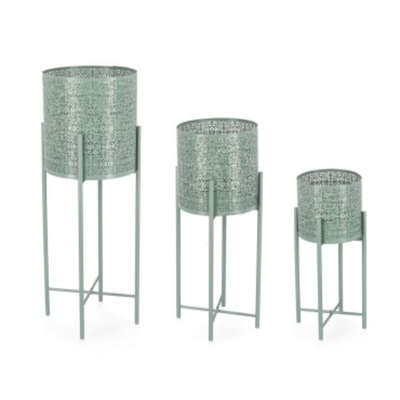 Set 3 PortaVaso Kalidas Tondo Alto Verde per uso interno ed esterno.