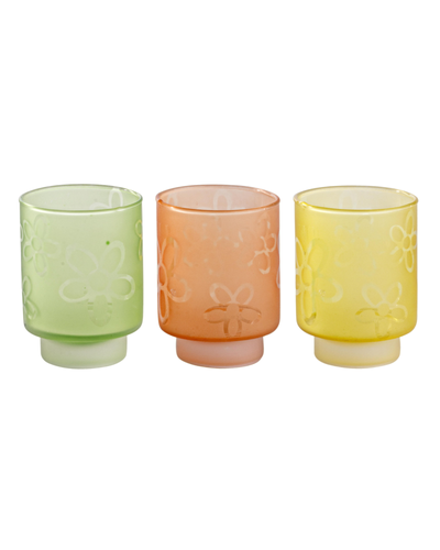Porta candela  daisy assortimento di 3 pezzi realizzato in vetro assortito in 3 tonalità di colore verde giallo e arancione