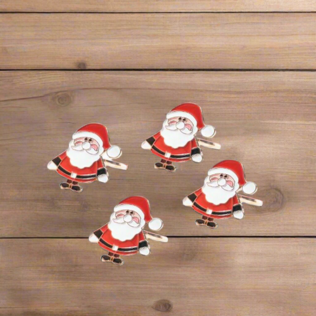 Portatovaglioli natalizi in metallo Babbo Ø 5 cm set da 4
